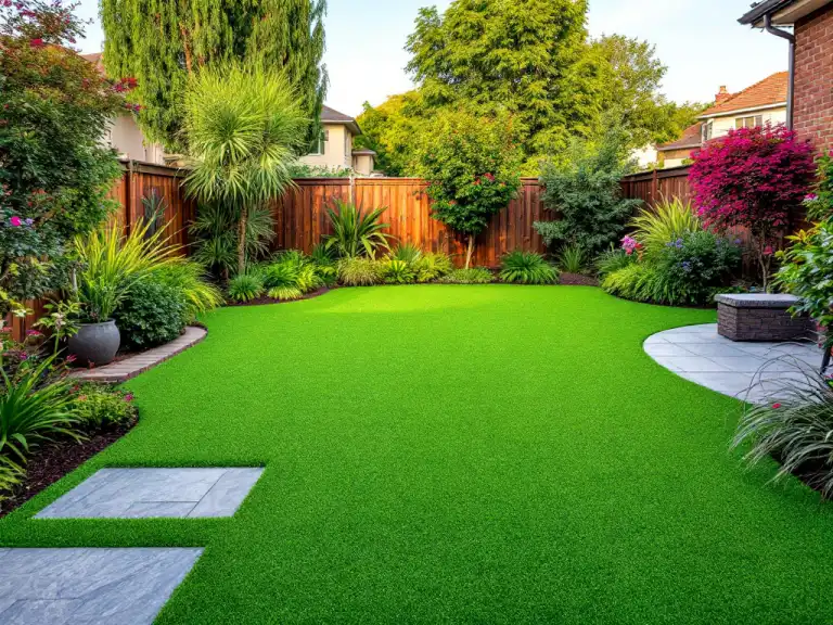 Backyard with new artificial turf