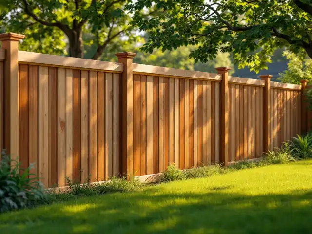 New wooden privacy fence around a backyard