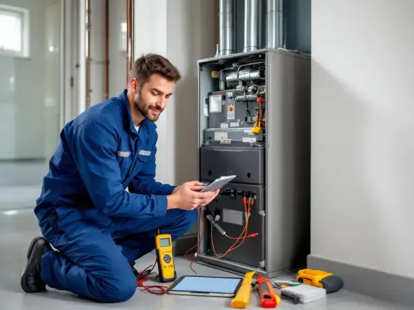 HVAC technician inspecting a system