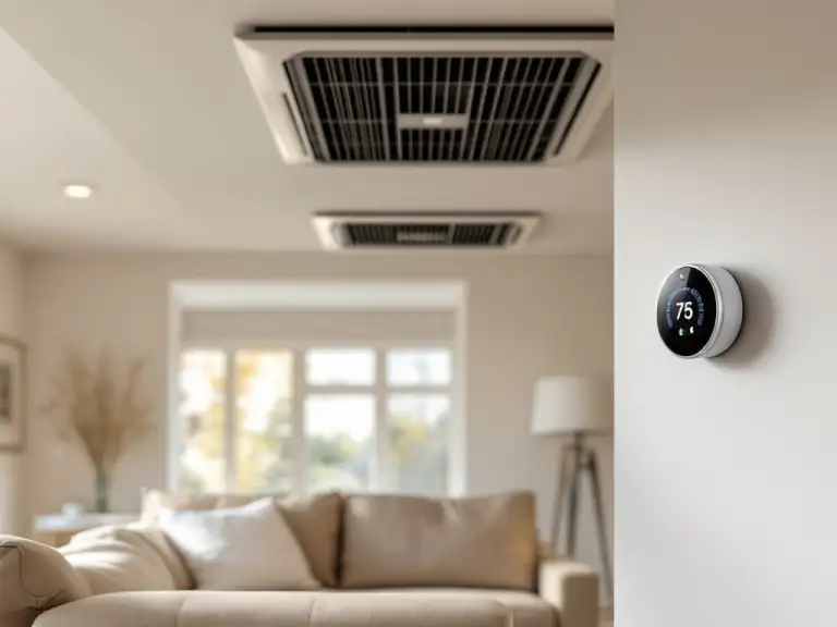 Modern living room with efficient HVAC vents