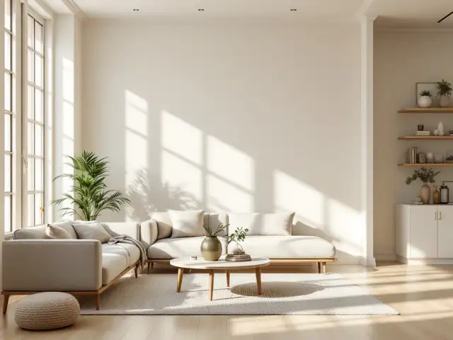 Bright living room with freshly painted walls