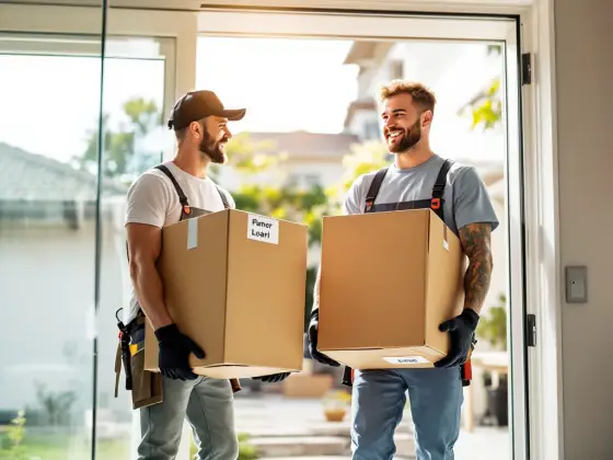 Local movers carrying boxes