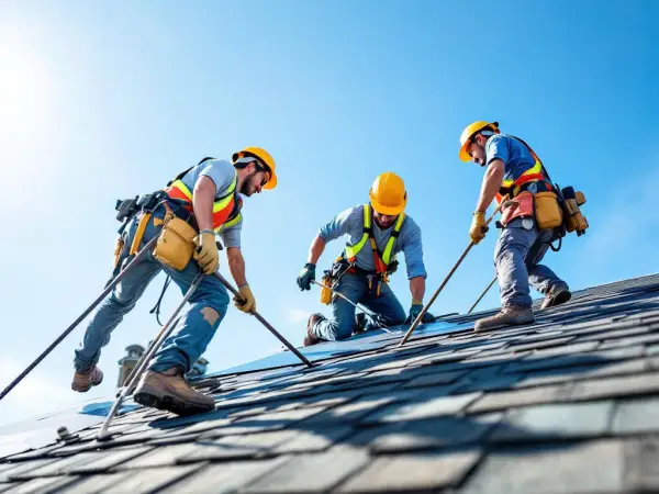 Roofing crew on residential roof