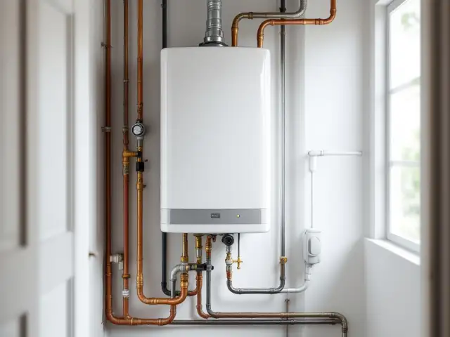 Newly installed water heater in a utility closet